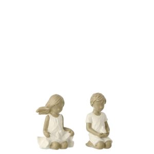 CHILDREN BOY/GIRL POLYRESIN WHITE/GREY ASSORTMENT OF 2