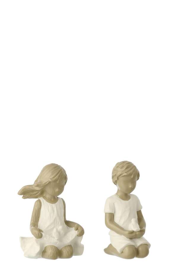 CHILDREN BOY/GIRL POLYRESIN WHITE/GREY ASSORTMENT OF 2