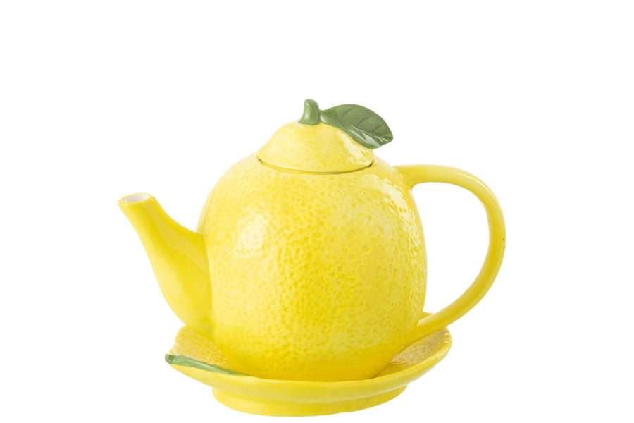 TEAPOT + PLATE LEMON DOLOMITE YELLOW