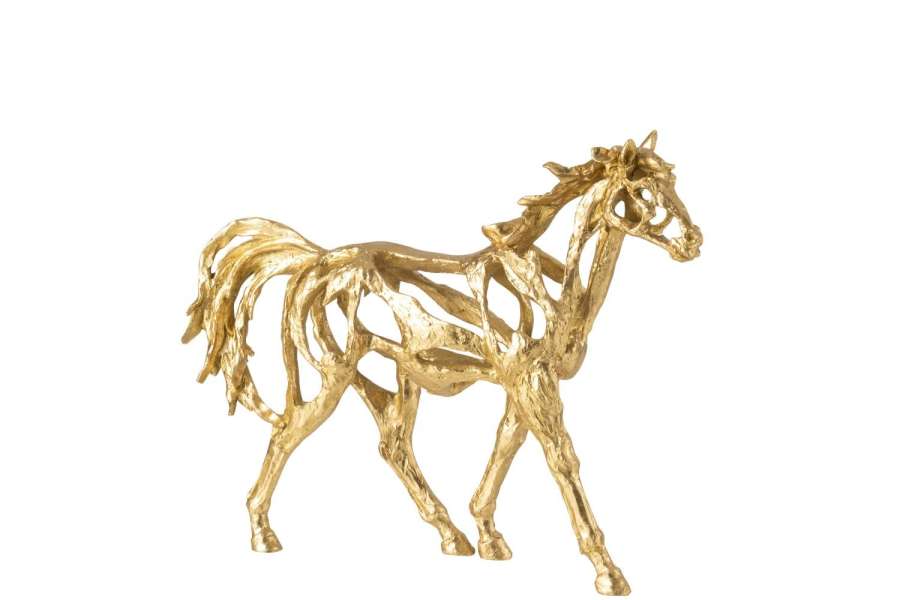 HORSE RUNNING POLYRESIN GOLD COLORED SMALL