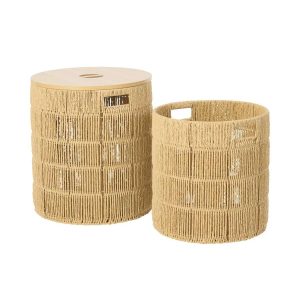 SET OF 2 BASKET +  LID ROUND PAPER NATURAL
