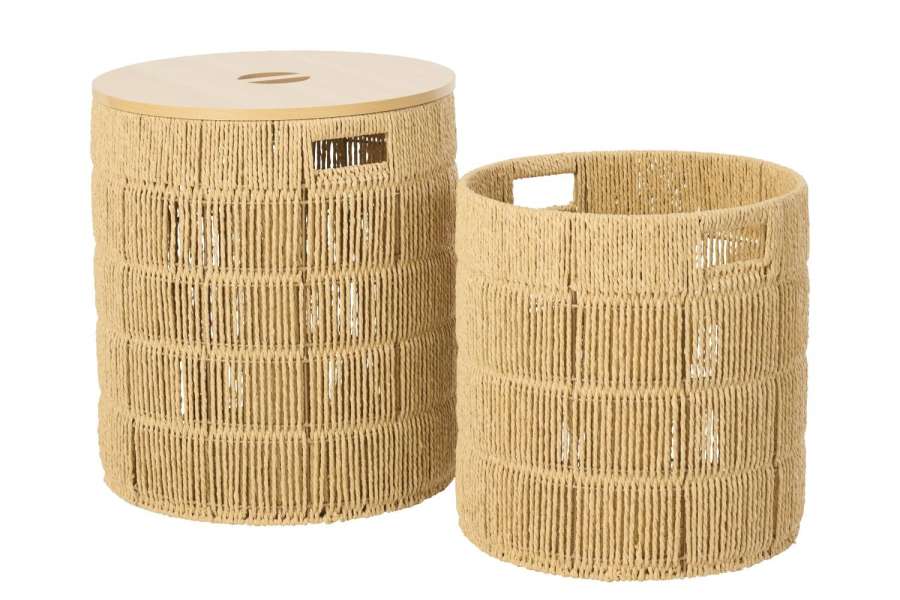 SET OF 2 BASKET +  LID ROUND PAPER NATURAL