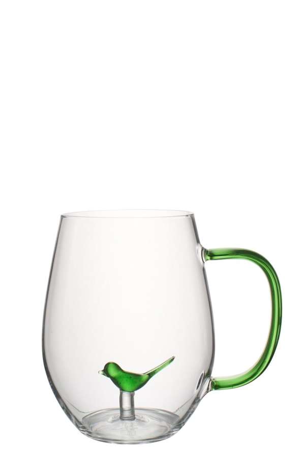 DRINKING GLASS BIRD WITH HANDLE GLASS GREEN/TRANSPARENT