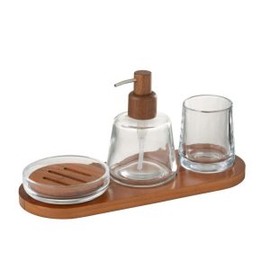SOAP DISPENSER ON TRAY GLASS DARK BROWN/TRANSPARENT
