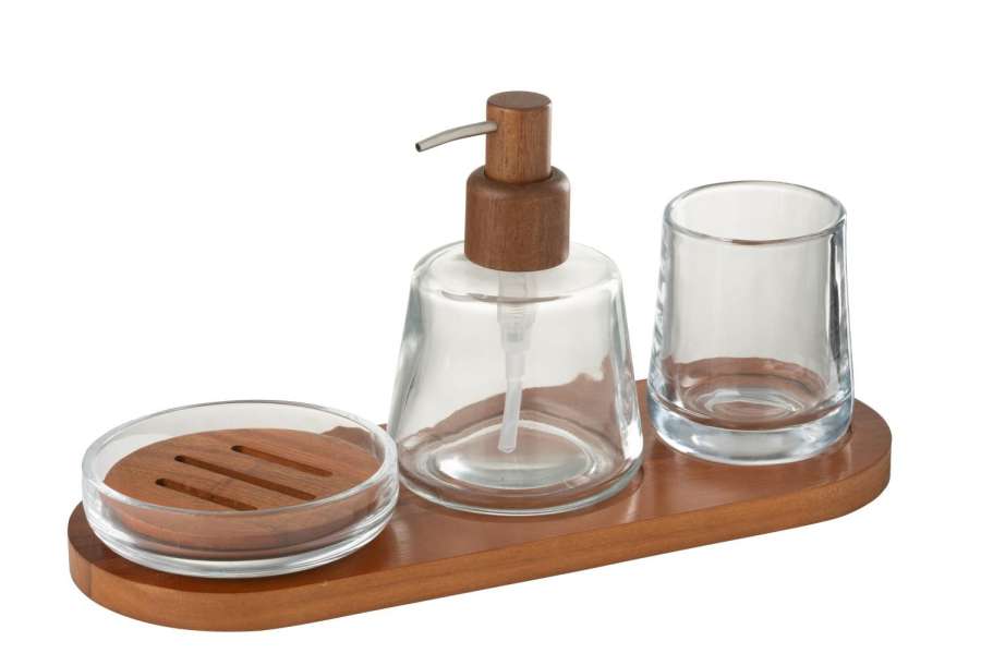 SOAP DISPENSER ON TRAY GLASS DARK BROWN/TRANSPARENT