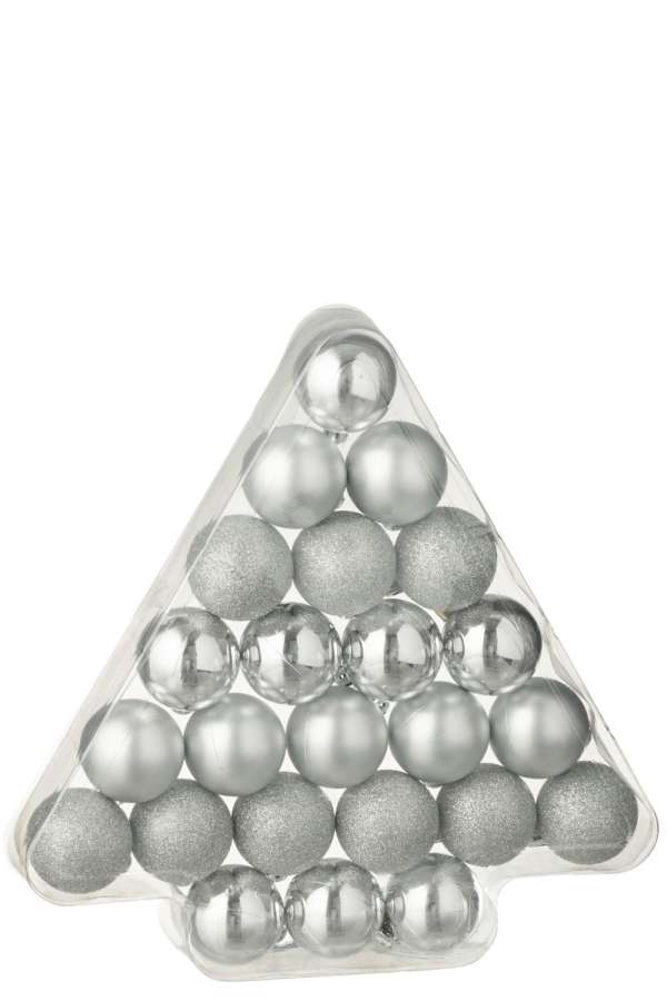 BOX OF 24 CHRISTMAS BAUBLE PLASTIC SILVER COLORED