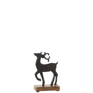 REINDEER ON BASE ALUMINIUM/WOOD BLACK SMALL