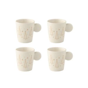 BOX OF 4 COFFEE CUP CHRISTMAS CERAMIC WHITE