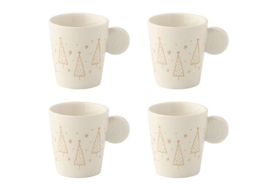 BOX OF 4 COFFEE CUP CHRISTMAS CERAMIC WHITE