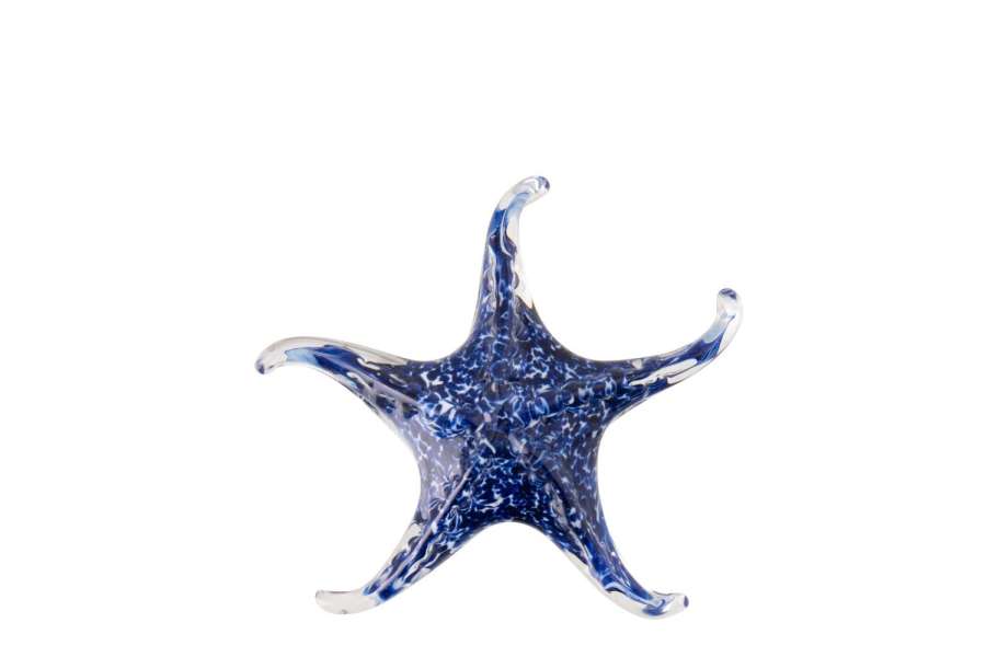 PAPERWEIGHT SEASTAR DOTS GLASS BLUE