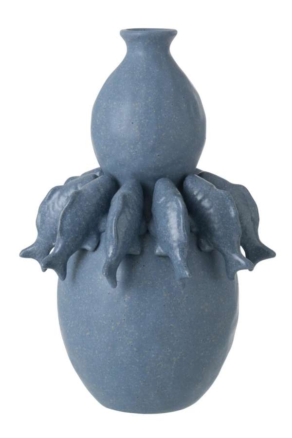 VASE FISH CERAMIC BLUE LARGE