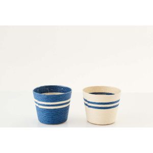 FLOWERPOT STRIPED PAPER WHITE/DARK BLUE SMALL ASSORTMENT OF 2