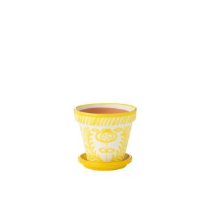 FLOWERPOT+PLATE GRANADA HANDMADE/HANDPAINTED CERAMIC YELLOW/WHITE MEDIUM