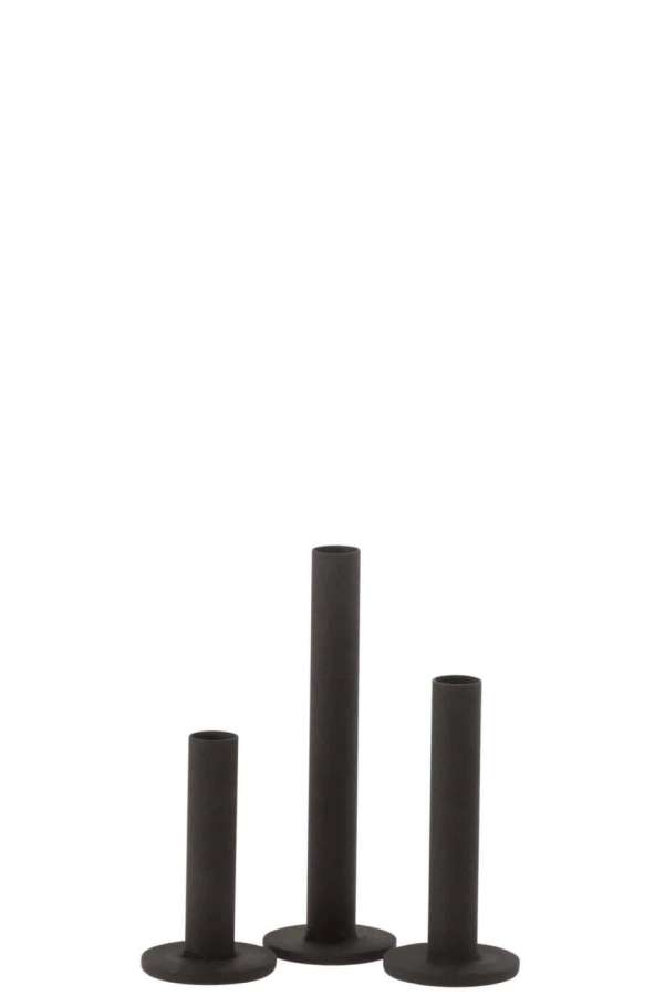 SET OF 3 CANDLEHOLDERS LOW MODERN METAL MATTE BLACK