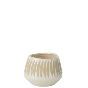 FLOWERPOT KAI STONEWARE BEIGE/WHITE LARGE