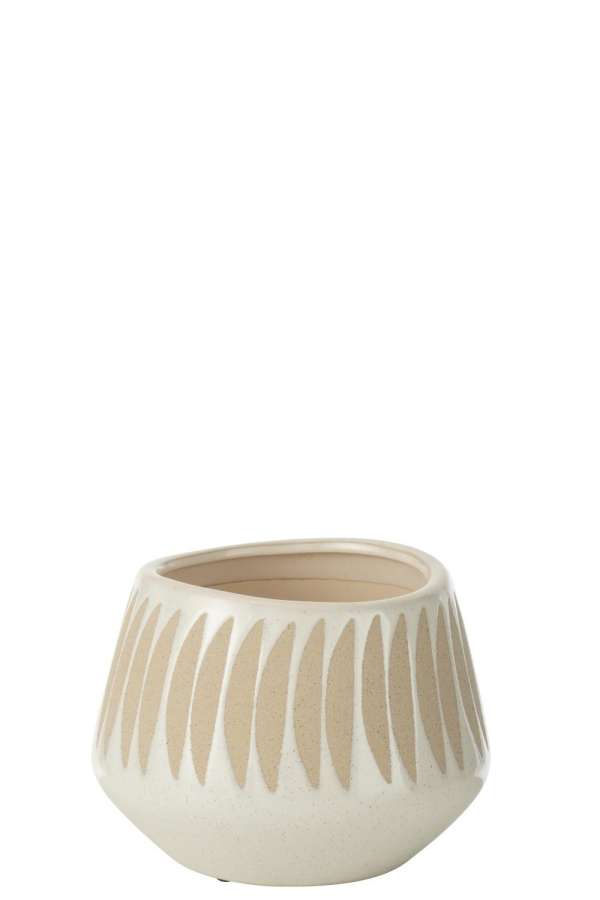 FLOWERPOT KAI STONEWARE BEIGE/WHITE LARGE