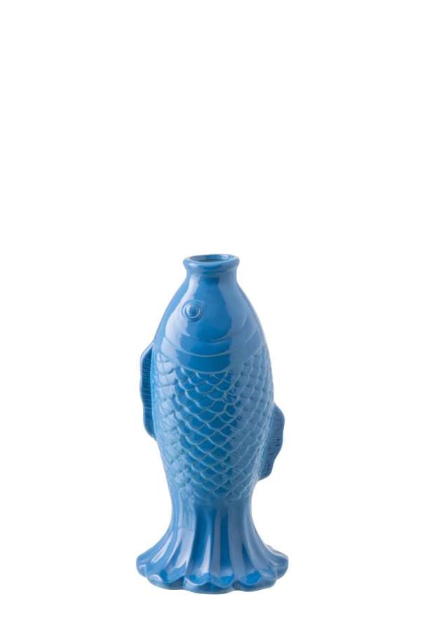 VASE SOLIFLORE FISH LONG STONEWARE BLUE