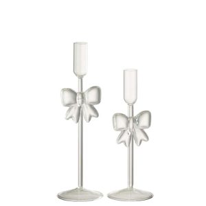 SET OF 2 CANDLE HOLDER GLASS TRANSPARENT