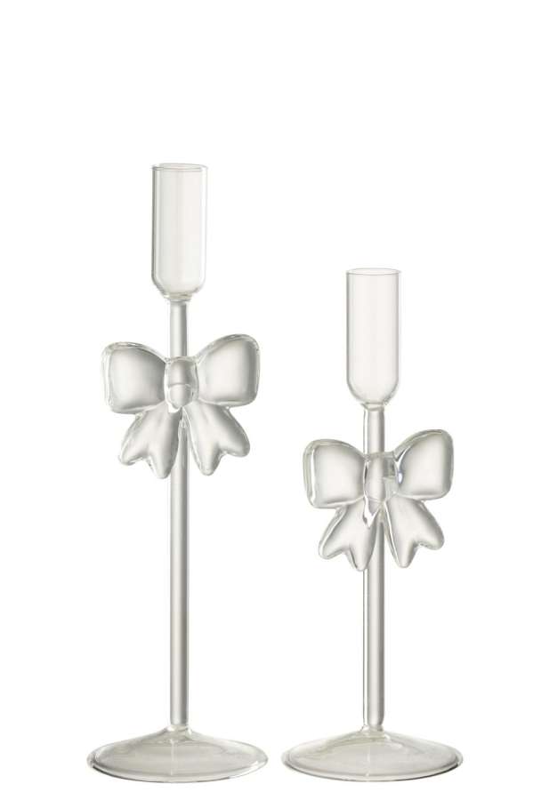 SET OF 2 CANDLE HOLDER GLASS TRANSPARENT