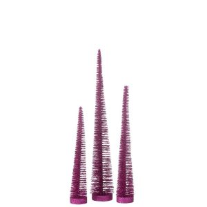 BOX OF 3 CHRISTMAS TREE DECO GLITTERS PLASTIC FUCHSIA