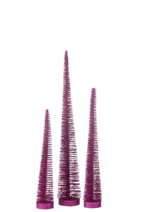 BOX OF 3 CHRISTMAS TREE DECO GLITTERS PLASTIC FUCHSIA