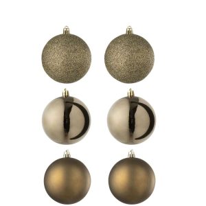 BOX OF 6 CHRISTMAS BAUBLE PLASTIC BROWN