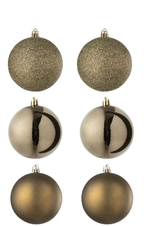 BOX OF 6 CHRISTMAS BAUBLE PLASTIC BROWN