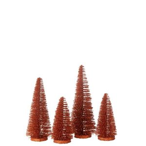 BOX OF 4 CHRISTMAS TREE DECO GLITTERS PLASTIC COPPER