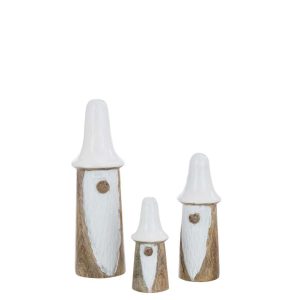 SET OF 3 GNOMES MUSHROOMS WOOD NATURAL/WHITE