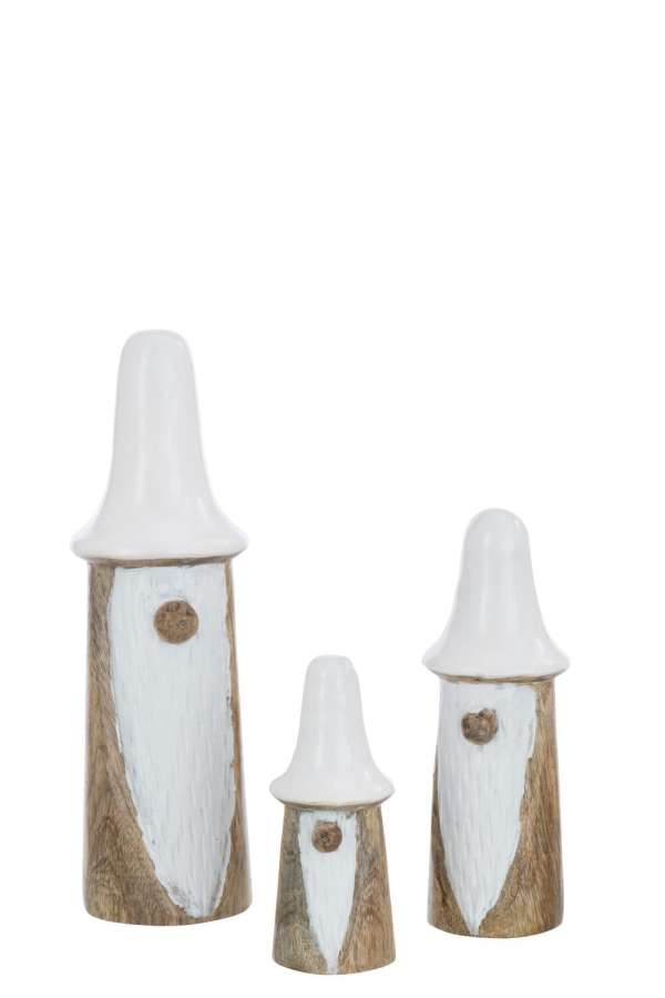 SET OF 3 GNOMES MUSHROOMS WOOD NATURAL/WHITE