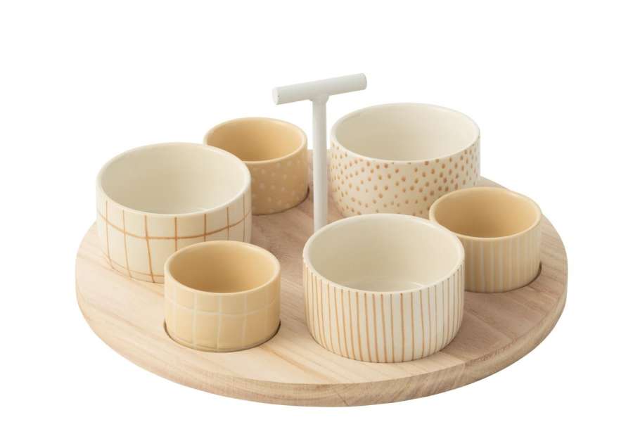 TAPAS SERVICE 6 SETS+WOOD TRAY WINDOWBOX CREAM/WHITE