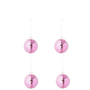 BOX OF 4 CHRISTMAS BAUBLE MIRROR GLASS PINK SMALL