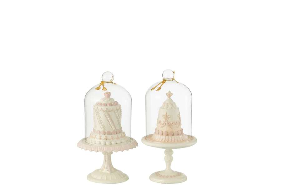 CAKE BELL RESIN WHITE/PINK ASSORTMENT OF 2