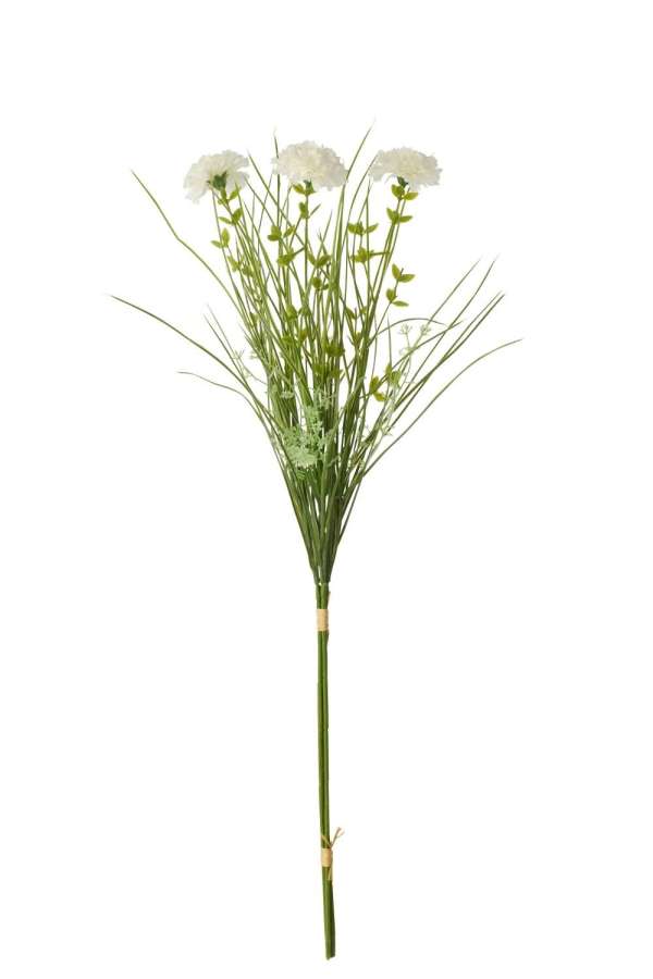 BUNDLE OF 3 CARNATION WITH GRASS TEXTILE WHITE