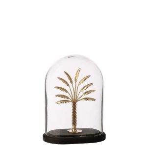 DECORATIVE BELL JAR PALM TREE GLASS GOLD/BLACK SMALL
