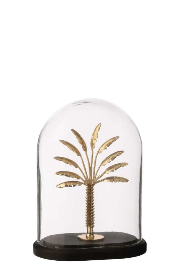 DECORATIVE BELL JAR PALM TREE GLASS GOLD/BLACK SMALL