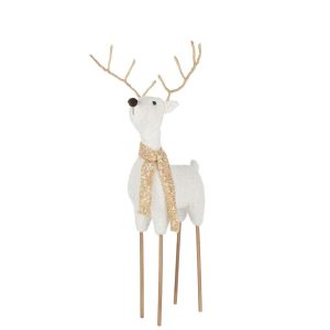 REINDEER SCARF POLYESTER WHITE/GOLD COLORED LARGE