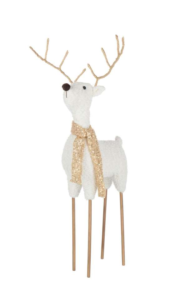 REINDEER SCARF POLYESTER WHITE/GOLD COLORED LARGE
