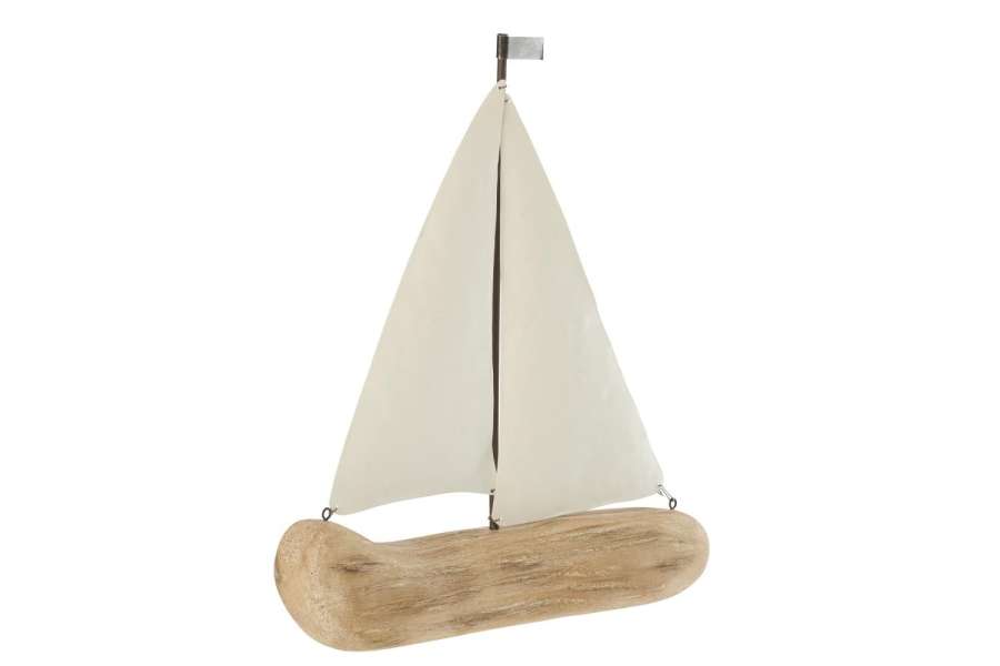 SAILBOAT PAULOWNIA WOOD NATURAL/WHITE LARGE