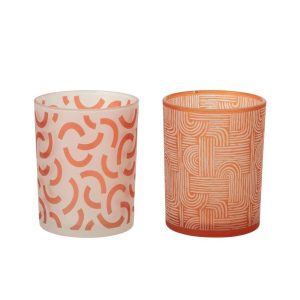 TEALIGHT HOLDER MODERN GLASS ORANGE/WHITE LARGE ASSORTMENT OF 2