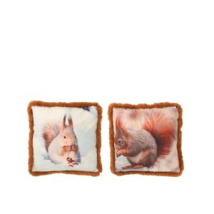 CUSHION SQUIRREL POLYESTER BROWN/OFF-WHITE SMALL ASSORTMENT OF 2