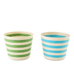 FLOWERPOT STRIPED PAPER AZURE BLUE/GREEN EXTRA LARGE ASSORTMENT OF 2