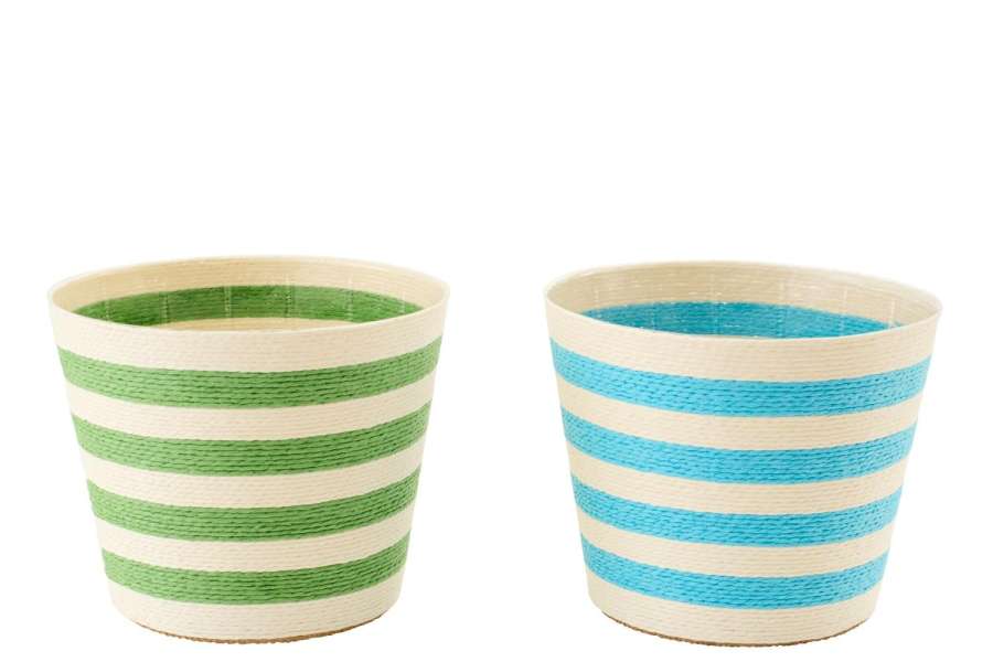 FLOWERPOT STRIPED PAPER AZURE BLUE/GREEN EXTRA LARGE ASSORTMENT OF 2