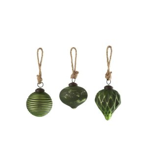 CHRISTMAS BAUBLE OXYDISED GLASS GREEN SMALL ASSORTMENT OF 3