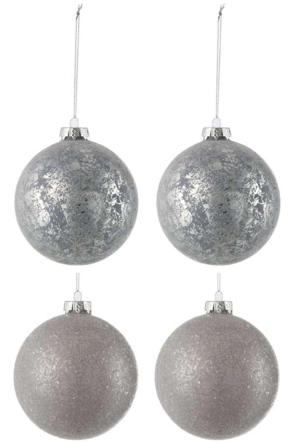 BOX OF 4 CHRISTMAS BAUBLE 2SEQUINS+2ANTIQUE GREY GLASS