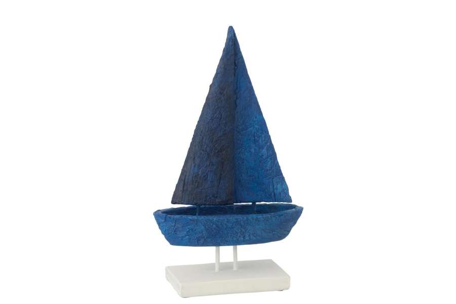 BOAT ON BASE POLYRESIN BLUE/WHITE