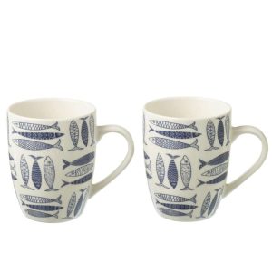 BOX OF 2 MUG FISH CERAMICS DARK BLUE