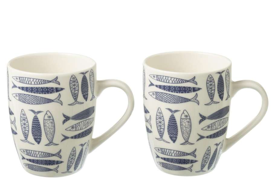 BOX OF 2 MUG FISH CERAMICS DARK BLUE
