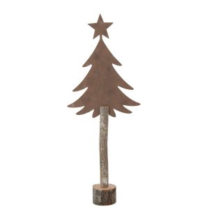 CHRISTMAS TREE +STAR IRON/PAULOWNIA WOOD BROWN LARGE