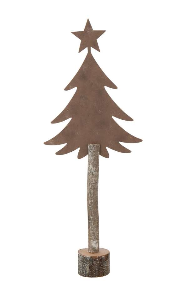 CHRISTMAS TREE +STAR IRON/PAULOWNIA WOOD BROWN LARGE